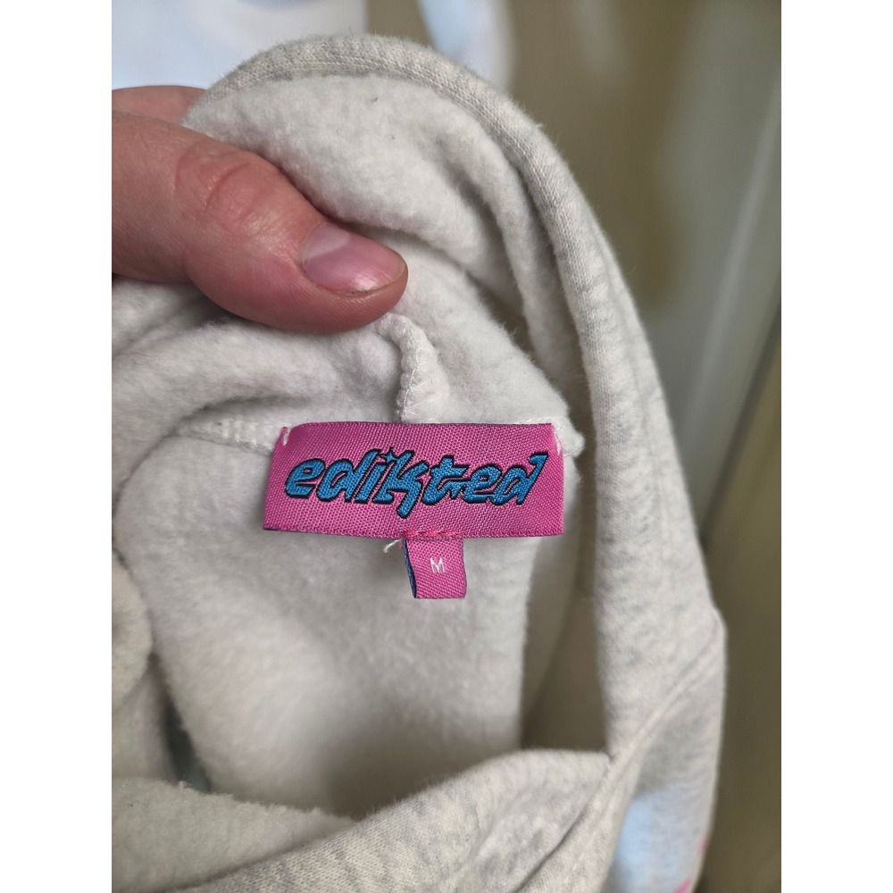 Edikted Grey Heather Pink Bow Graphic Oversized Hoodie Sweatshirt Medium - Picture 2 of 12